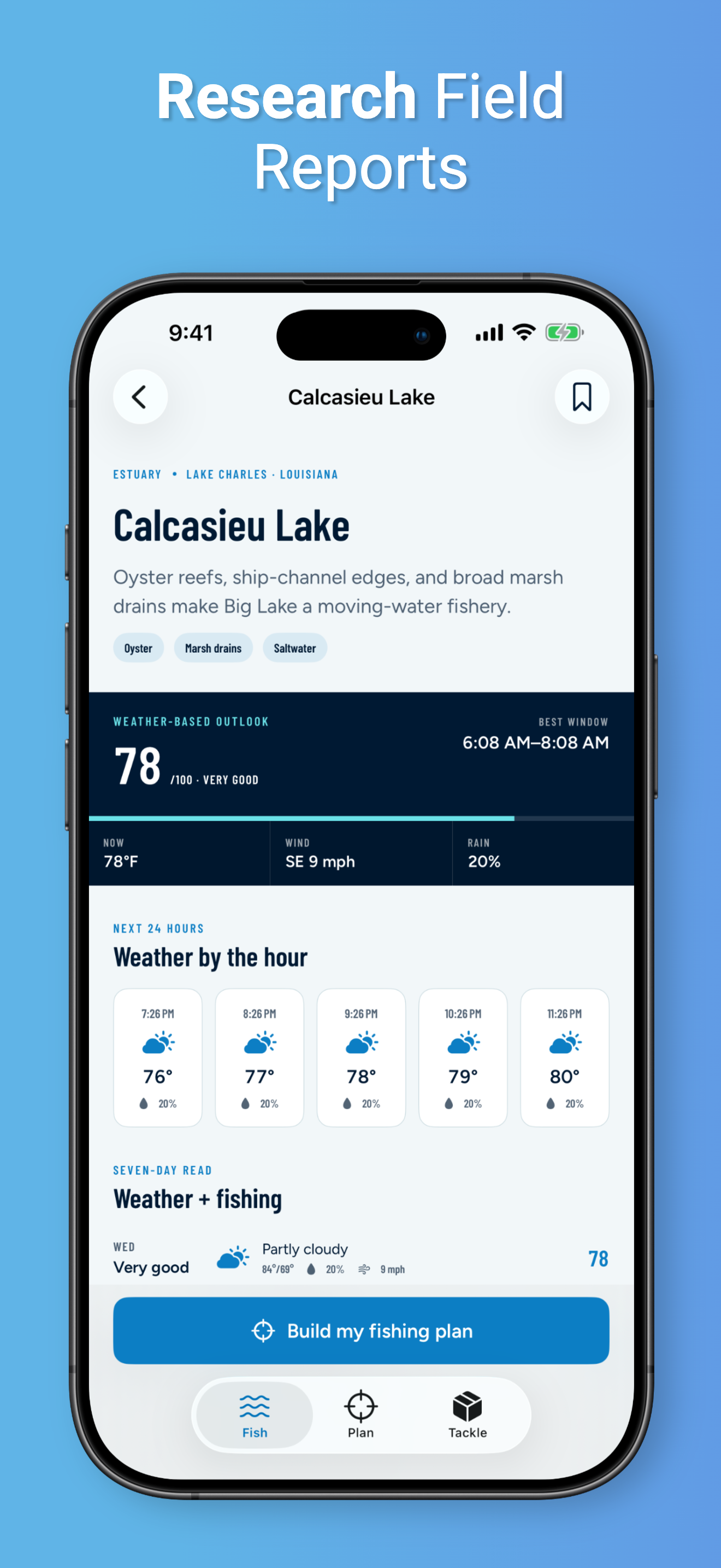 Geaux Fish field report showing Calcasieu Lake conditions